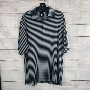 FootJoy Golf Polo Shirt Striped Performance Athletic Gray Black Mens‎ Size Large